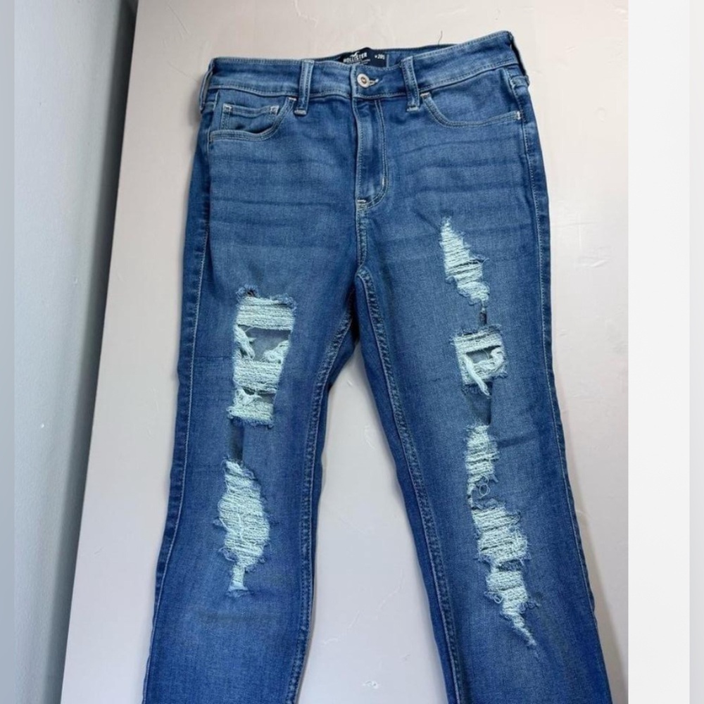 Hollister Women's Ripped Dark Blue Skinny Jeans